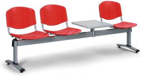 Ławka do poczekalni plastikowa VERONA - 3 siedziska + stołek, czerwony