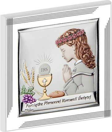Kolorowy obrazek Pamiątka I Komunii Świętej dla Dziewczynki | Rozmiar: 12x12 cm | SKU: VL849/3LCOL