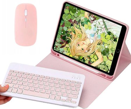Etui kolorowe z klawiaturą i myszką do Apple iPad 7/8 10.2 (Różowe)