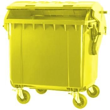 Pojemnik do segregacji odpadów na kółkach, półokrągła pokrywa pojemność 1100 l (kolor żółty)