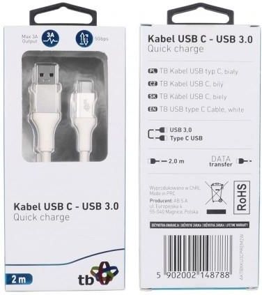 Tb Kabel USB 3.0 - USB C 2m PREMIUM 3A biały TPE (AKTBXKU3CPREM2W17410020)