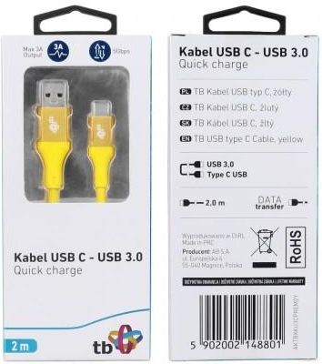 Tb Kabel USB 3.0 - USB C 2m PREMIUM 3A żółty TPE (AKTBXKU3CPREM2Y17410021)