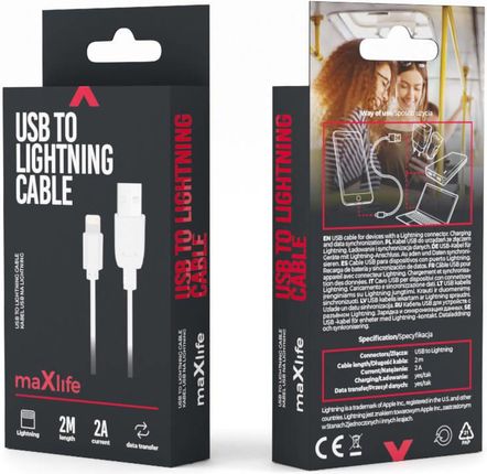 TELFORCEONE MAXLIFE KABEL USB - LIGHTNING 2,0 M 2A  BIAŁY (163284UNIW)