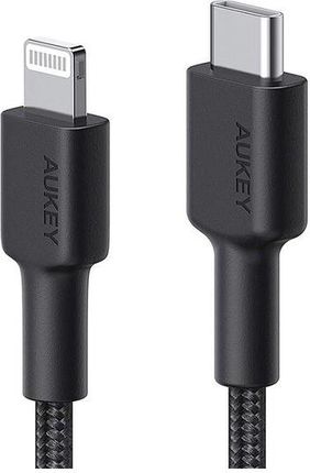 Aukey CB-CL03 Black nylonowy kabel Lightning-USB C | USB Power Delivery USB-PD | 2m | certyfikat MFi Apple (CBCL03)