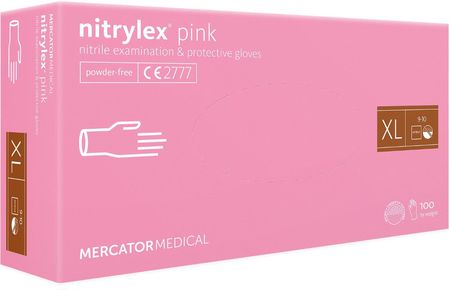 Rękawiczki jednorazowe nitrylowe różowe Mercator Nitrylex Pink 100 szt. XL 100 szt. Różowy