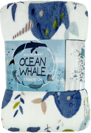 Koc Ocean Whale 130X170 Cm Biały/Niebieski 100324192