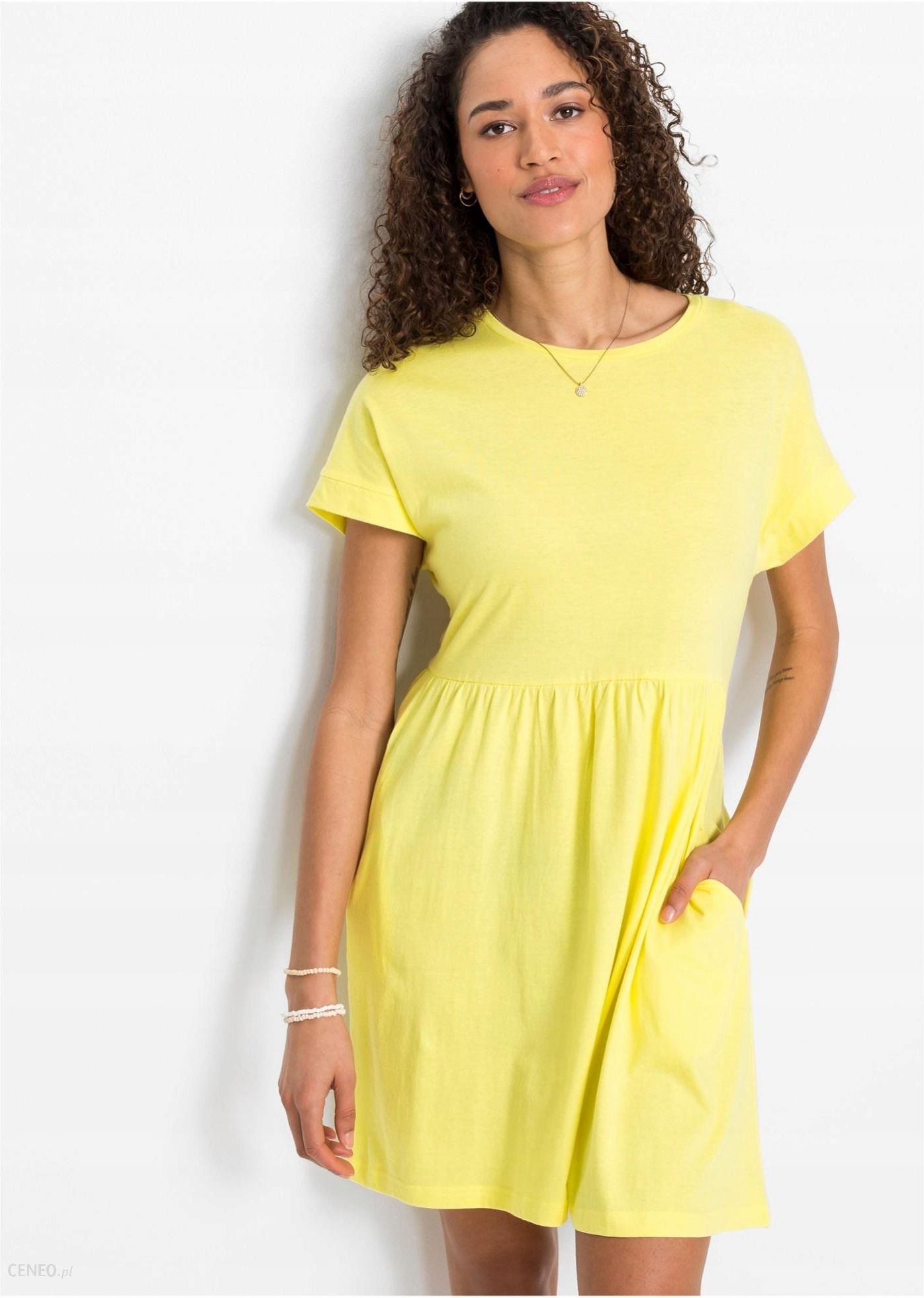 Bawełniana Sukienka Basic w Cytrynowym Kolorze_52 - Ceny i opinie 
