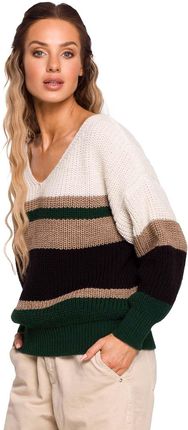 Sweter w Paski z Dekoltem V - Model 1