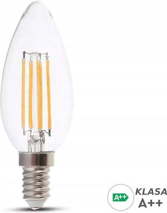 Żarówka LED V-TAC 6W Filament E14 Świeczka A++ Przeźroczysta VT-2327 3000K 800lm