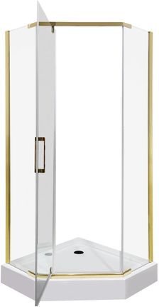 KERRA KORA 90 GOLD kabina natryskowa pentagonalna 90x90x195cm szkło transp/profil złoty+brodzik Glasgow 90