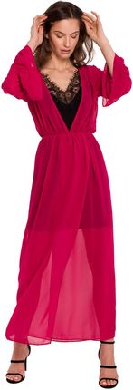 Zwiewna sukienka z szyfonu z koronkowym dekoltem (Fuksja, XL)
