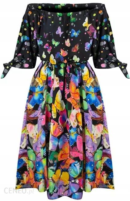 Midi Hiszpanka w Motyle lekka barwna Sukienka 54 - Ceny i opinie 