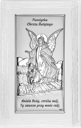Obrazek srebrny Anioł na kładce Pamiątka Chrztu Świętego DS43F
