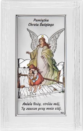 Obrazek srebrny Anioł na kładce Pamiątka Chrztu Świętego DS43FC