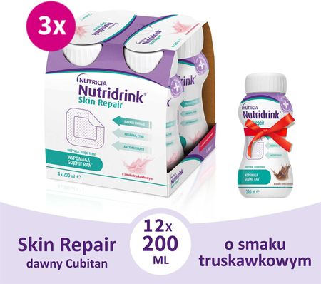 Nutridrink Skin Repair o smaku truskawkowym, 12x200ml + smak czekoladowy, 1 butelka