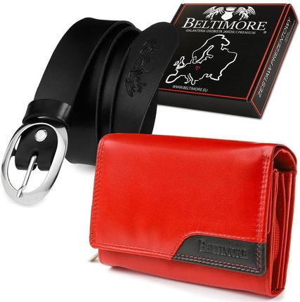 Skórzany portfel rękawiczki damskie zestaw prezent A05black K27black