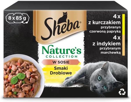 Sheba Tacka Nature'S Collection Drobiowe Smaki Mokra Karma Dla Dorosłych Kotów W Sosie Z Kurczakiem Przybranym Czerwoną Papryką Indykiem 8X85G