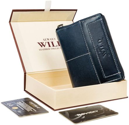 Skórzany, pionowy portfel męski na zamek w stylu retro, RFID — Always Wild
