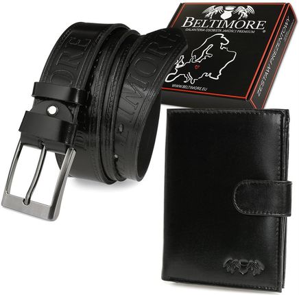 Zestaw męski skórzany premium Beltimore portfel pasek U17 : Kolory - czarny, Rozmiar pasków - r.95-110 cm