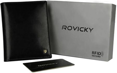 Cienki, elegancki portfel męski ze skóry naturalnej, RFID — Rovicky