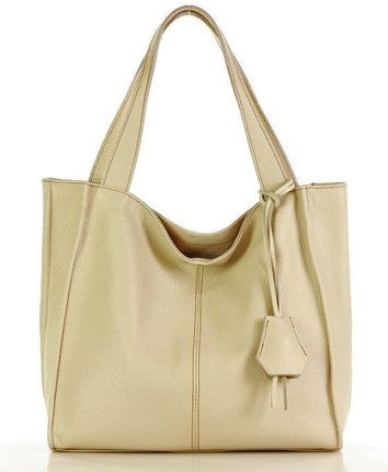 Modna torebka damska skórzany shopper bag - MARCO MAZZINI Portofino Max ivory beżowa