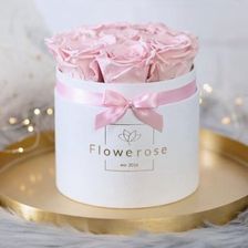 Flowerose Różowe Róże Biały Flowerbox Classic M - Kompozycje kwiatowe