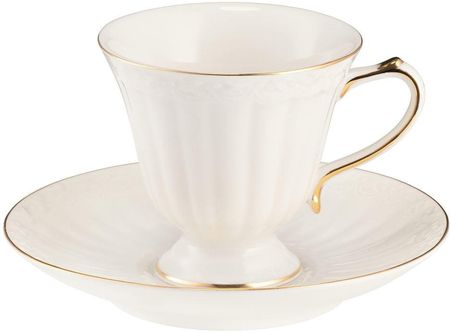 Villa Italia Filiżanka do herbaty porcelanowa 200ml ze spodkiem CLARA Gold Ivory