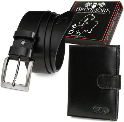 Zestaw męski skórzany premium Beltimore portfel pasek klasyczny U31 : Kolory - czarny, Rozmiar pasków - r.95-110 cm