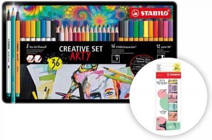 Stabilo Zestaw Creative Set Arty (Point 88 Pen 68 Brush Aquacolor) Kpl. 36Szt. 87 3193 W Metal. Pudełku