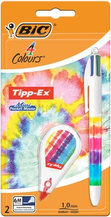 Bic Zestaw Długopis Automatyczny Czterokolorowy 4 Colours Decor Tie Dye Korektor Mini Pocket Mouse 503822 Blister