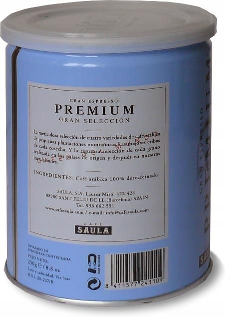 Café molido  Saula Premium Descafeinado, Arábica, 250 g