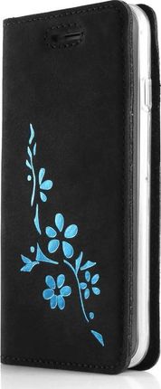 Surazo Smart Magnet RFID Nubuk Czarny Kwiaty turkusowe Xiaomi Poco X3 / X3 Pro / X3 NFC