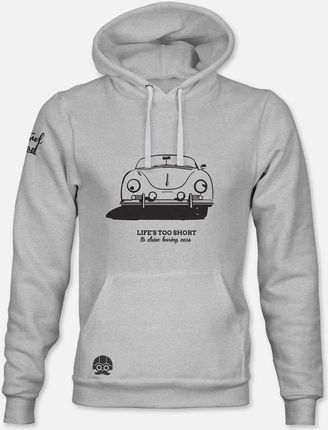 Klasykami.pl Bluza Szara Z Kapturem I Kieszenią Porsche 356 "Life'S Too Short To Drive Boring Cars"