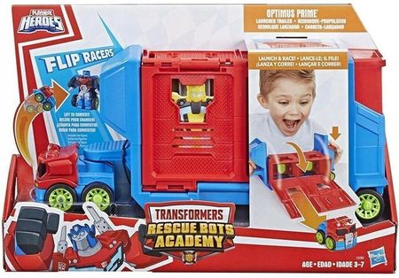Hasbro Transformers Rescue Bots Flip Racer Trailer Optimus Prime E3285