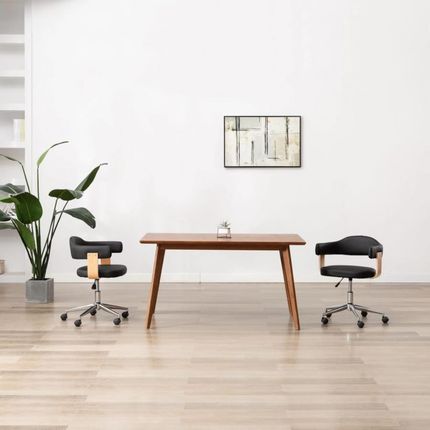 Obrotowe Krzesło Biurowe, Czarne, Gięte Drewno I Sztuczna Skóra Kod: V-3054839 +