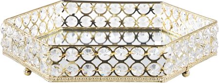 Beliani Elegancka Lustrzana Taca Dekoracyjna Sześciokątna Szkło Metal Złota Vatan (305604)