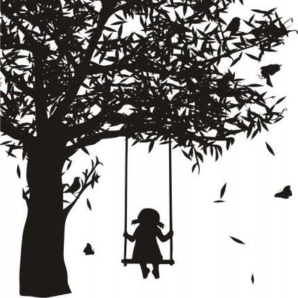 Naklejka na ścianę drzewo Dziewczynka na huśtawce