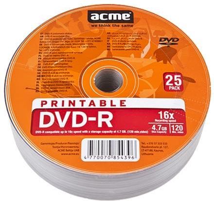 ACME DVD-R 4.7GB 16X 25pack cake box printable (DVD-R4.7/16X/25CBPR)
