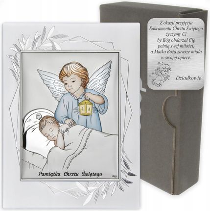 Obrazek srebrny Aniołek Twój Anioł Stróż Chrzest (DS32FO2C)