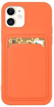 Card Case silikonowe etui portfel z kieszonką na kartę dokumenty do iPhone 12 Pro pomarańczowy (180712)