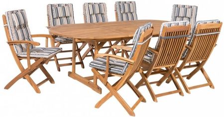 Zestaw Ogrodowy Stół I 8 Krzeseł Z Poduszkami Niebiesko-Beżowymi Maui Kod: 4260602370703 +