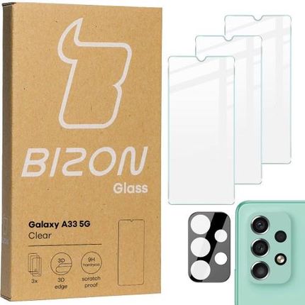 Szkło hartowane Bizon Glass Clear - 3 szt. + obiektyw, Galaxy A33 (33835)
