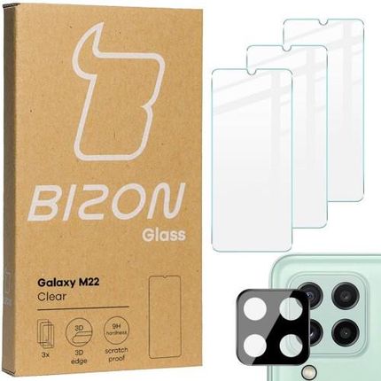 Szkło hartowane Bizon Glass Clear - 3 szt. + obiektyw, Galaxy M22 (33840)
