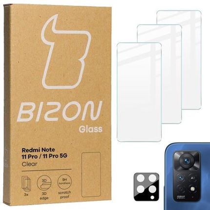 Szkło hartowane Bizon Glass Clear - 3 szt. + obiektyw, Redmi Note 11 Pro/Pro 5G (34110)