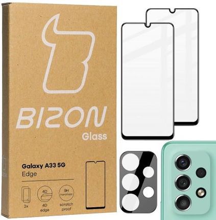 Szkło hartowane Bizon Glass Edge - 2 sztuki + ochrona na obiektyw, Galaxy A33, czarne (33964)
