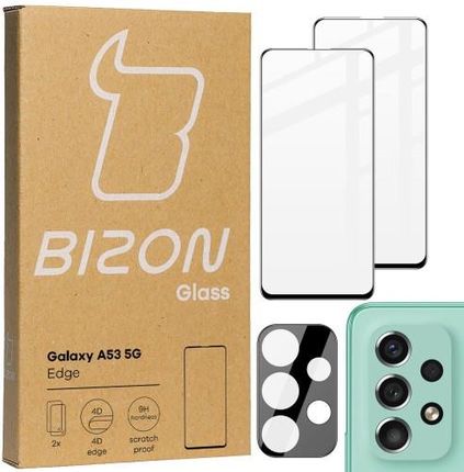 Szkło hartowane Bizon Glass Edge - 2 sztuki + ochrona na obiektyw, Galaxy A53, czarne (33965)