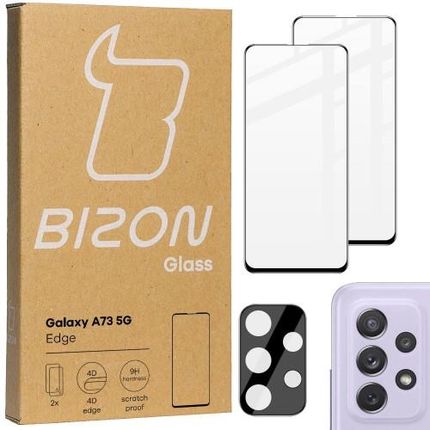 Szkło hartowane Bizon Glass Edge - 2 sztuki + ochrona na obiektyw, Galaxy A73, czarne (33966)