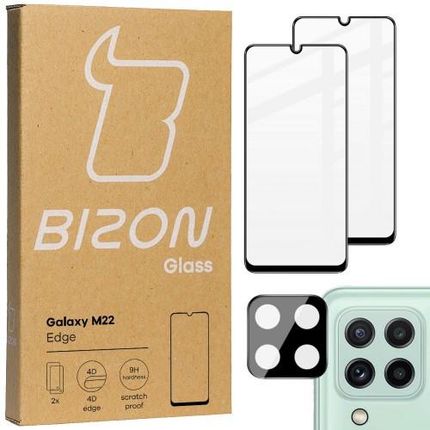 Szkło hartowane Bizon Glass Edge - 2 sztuki + ochrona na obiektyw, Galaxy M22 (33967)