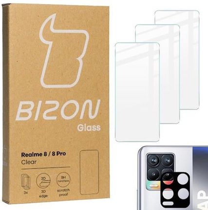 Szkło hartowane Bizon Glass Clear - 3 szt. + obiektyw, Realme 8 / 8 Pro (34203)