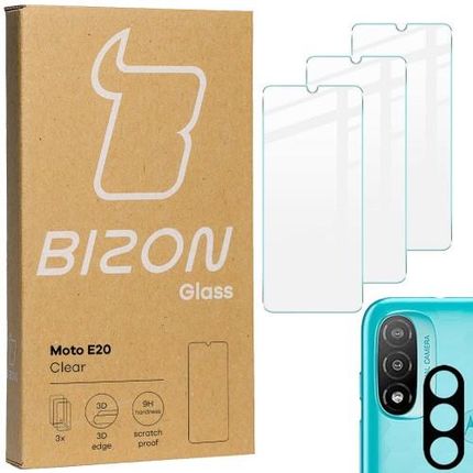 Szkło hartowane Bizon Glass Clear - 3 szt. + obiektyw, Moto E20 (33869)